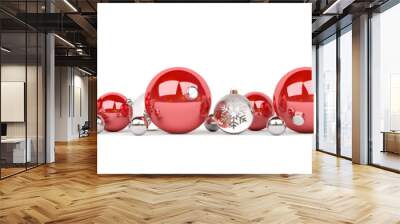 Red and silver christmas baubles isolated 3D rendering Wall mural