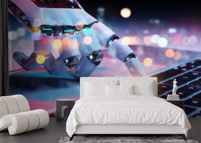 Robotic hand pressing a keyboard on a laptop 3D rendering Wall mural