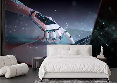 Robotic hand pressing a keyboard on a laptop 3D rendering Wall mural