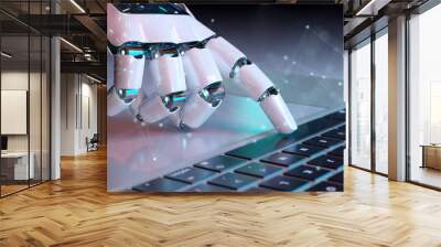 Robotic hand pressing a keyboard on a laptop 3D rendering Wall mural