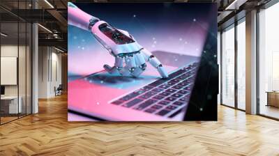 Robotic hand pressing a keyboard on a laptop 3D rendering Wall mural