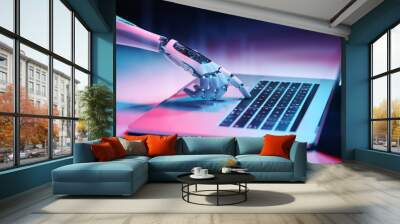 Robotic hand pressing a keyboard on a laptop 3D rendering Wall mural