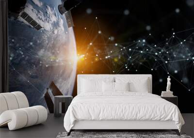 Satellites sending datas exchanges and connections system over the globe 3D rendering elements of this image furnished by NASA Wall mural