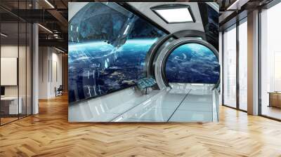 Spaceship interior with view on Earth 3D rendering elements of this image furnished by NASA Wall mural