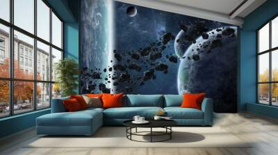 Sunrise over group of planets in space Wall mural