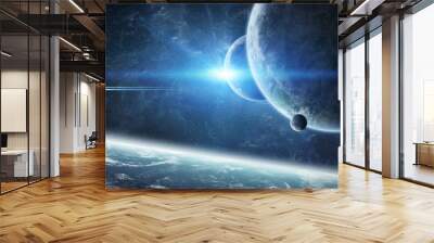 Sunrise over planet Earth in space Wall mural