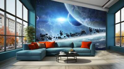 Sunrise over planet Earth in space Wall mural