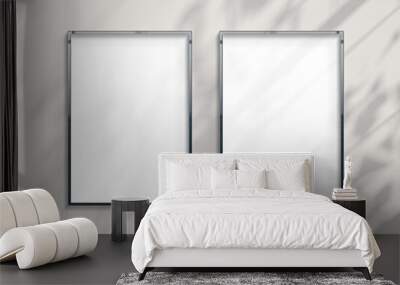 Two billboards hanging on a sunlit wall mockup. Template of frames bathed in sunlight 3D rendering Wall mural