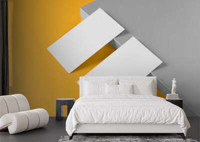 Two white US business card Mockup laying on yellow and grey background 3D rendering Wall mural