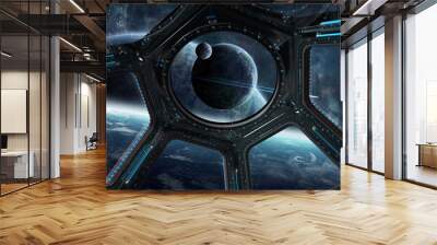 View of outer space from a space station window 3D rendering elements of this image furnished by NASA Wall mural