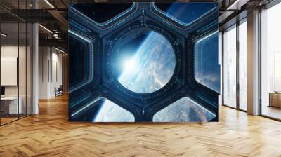 View of planet Earth from a space station window 3D rendering elements of this image furnished by NASA Wall mural