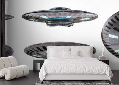 Vintage UFO collection isolated on white background 3D rendering Wall mural