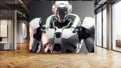 White intelligent robot cyborg on empty background. Generative AI Imagery of a humanoid machine Wall mural