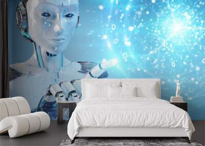 White robot creating renewable and sustainable eco energy with electrical sphere 3D rendering Wall mural