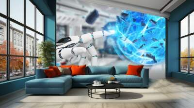 White robot hand creating energy ball 3D rendering Wall mural