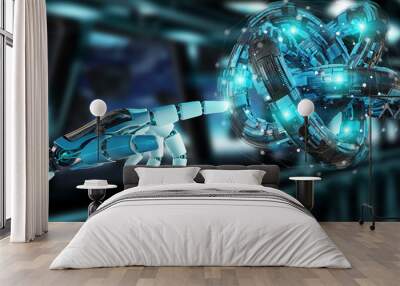 White robot hand creating future technology structure 3D rendering Wall mural