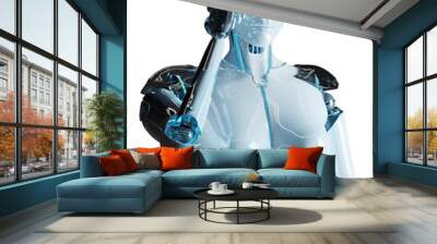 White woman cyborg thinking and touching her head 3D rendering Wall mural