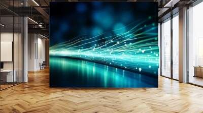 Digital technology speed connect dark blue green background, cyber nano information, abstract communication, innovation future tech data, internet network connection Wall mural