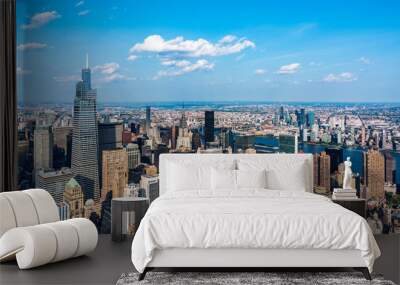 New York skyline, panoramic view with skyscrapers in Midtown Manhattan with blue sky Wall mural