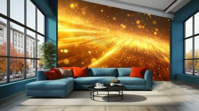 Futuristic abstract background in yellow tones. Bright neon rays and glowing lines. Bokeh effect. AI generative
 Wall mural