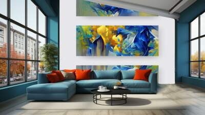 Abstract backgrounds set modern futuristic graphic. Yellow, Blue chaotic background. Wall mural