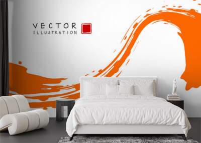 Abstract ink background. Chinese calligraphy art style, orange paint stroke texture on white paper. Wall mural