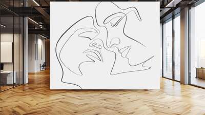 Abstract line art depicting two faces, drawn in a continuous minimalist style, representing intimacy and connection through simplicity. Wall mural