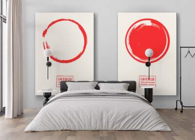 Big red grunge circle on white backgrounds set. Wall mural