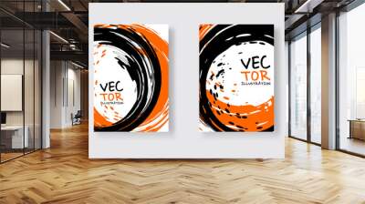 Black and orange abstract design set. Ink paint on brochure, Monochrome element isolated on white. Wall mural