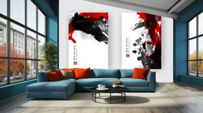 Black and red ink brush stroke on white background. Wall mural