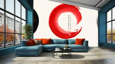 Black and red ink round stroke set Wall mural