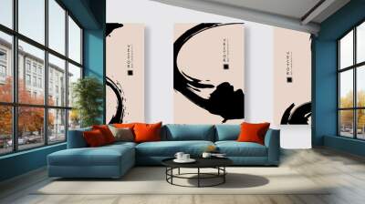 Black ink brush stroke on color background. Japanese style. Wall mural