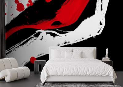 Black white red ink brush stroke. Japanese style. Vector illustration. Wall mural