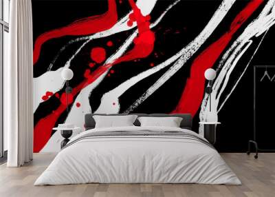 Black white red ink brush stroke. Japanese style. Vector illustration. Wall mural