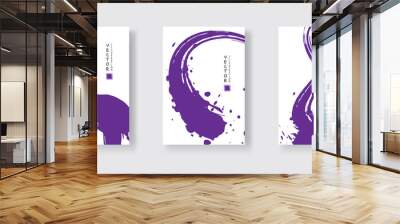 Purple ink brush stroke on white background. Japanese style. Wall mural