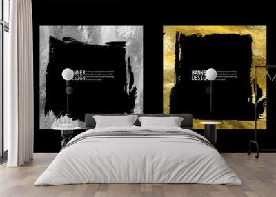 Square golden silver frame set on a black background. Wall mural