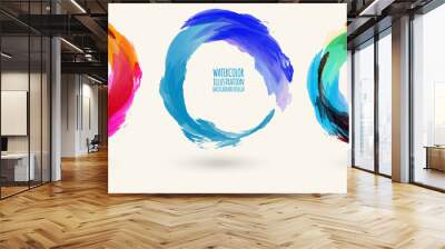 Watercolor circle texture set. Vector circle elements Wall mural