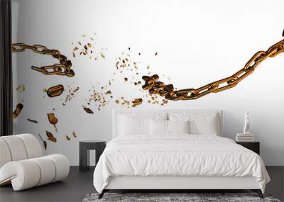 chain  golden, breaking,  in front of fire  breaking break chain horizontal silver broken shuttered pieces - 3d rendering 2 Wall mural