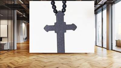 Wood rosary in white background. Brown wooden beads. Wall mural