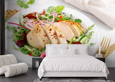 Chicken breast grilled and fresh vegetable salad Wall mural