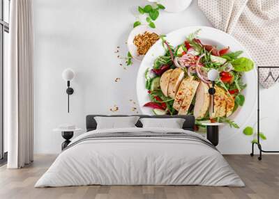 Chicken breast grilled and fresh vegetable salad Wall mural