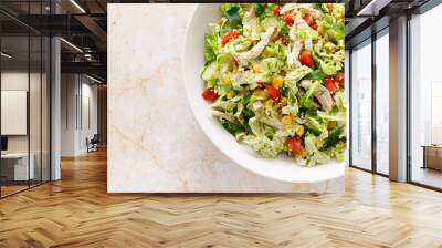 Chinese cabbage salad with chicken meat, top view. Wall mural