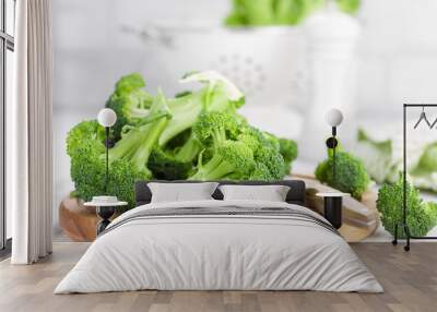 Fresh broccoli on white background closeup Wall mural