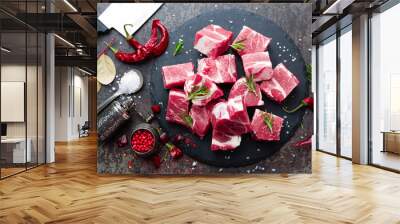 Fresh pork meat. Raw sliced pork meat. Pork neck Wall mural