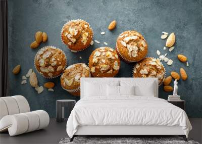 Healthy gluten free almond muffins with nut slices Wall mural