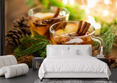 Mulled cider with cinnamon, cloves and anise. Traditional Christmas drink Wall mural