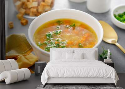 Pea soup with vegetables and parsley Wall mural