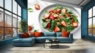 Strawberry and spinach salad with walnuts, top view Wall mural