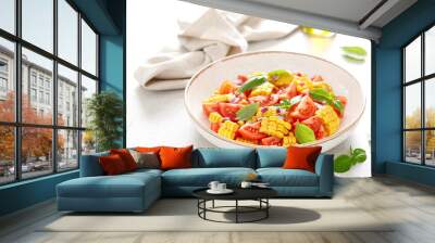 Tomato and corn salad with fresh basil and red onion Wall mural