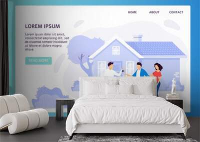 Real estate agency website, family buying new house, vector illustration Wall mural